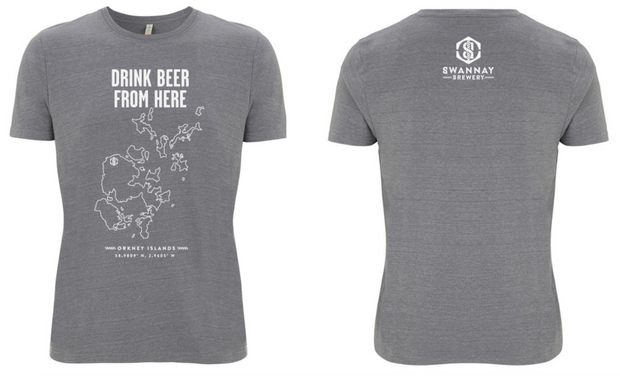 Swannay Brewery Recycled T-Shirt - Drink Beer From Here - Heather Grey